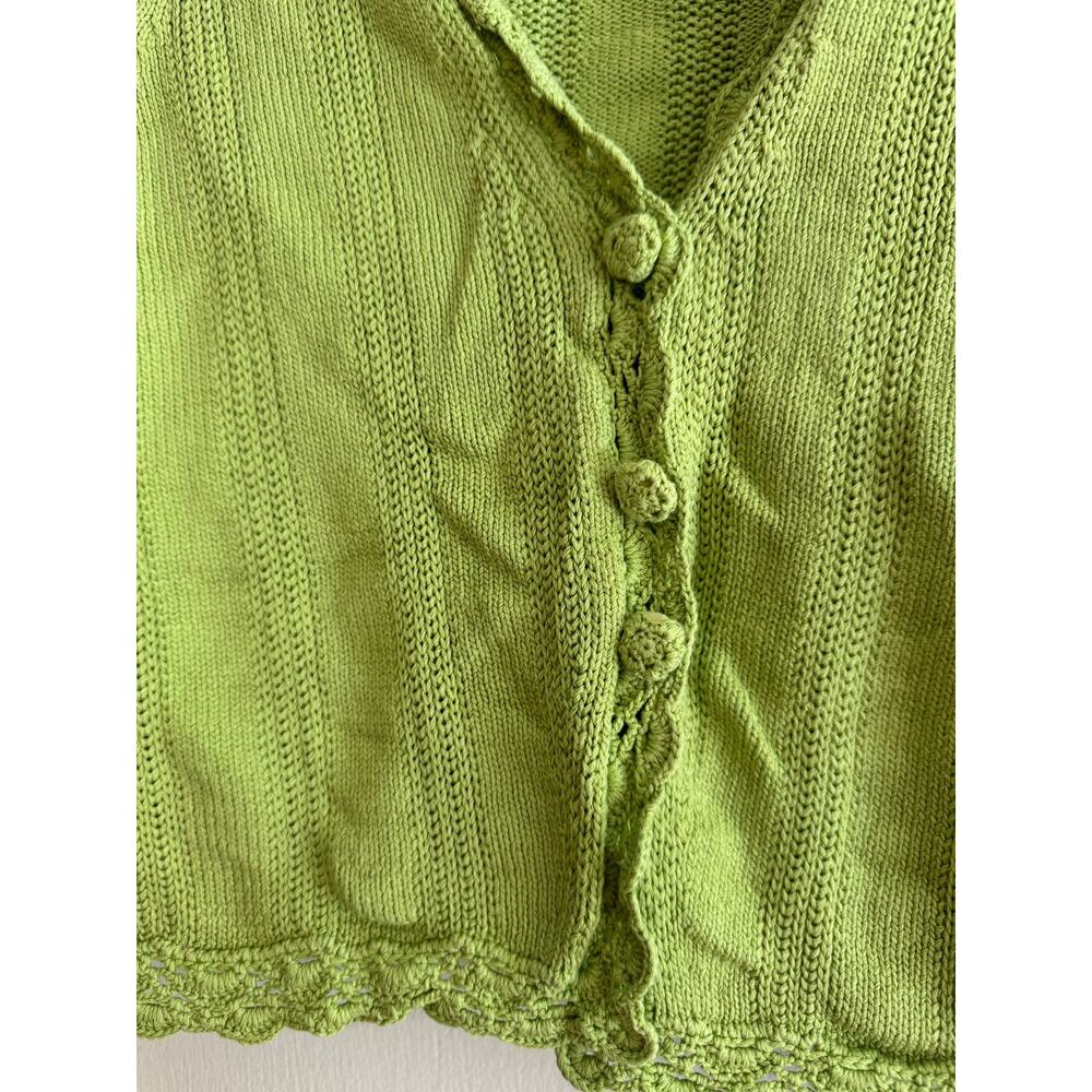 Sigrid Olsen Sweater crop cardigan knit buttons silk cotton blend kelly green M - Picture 4 of 12